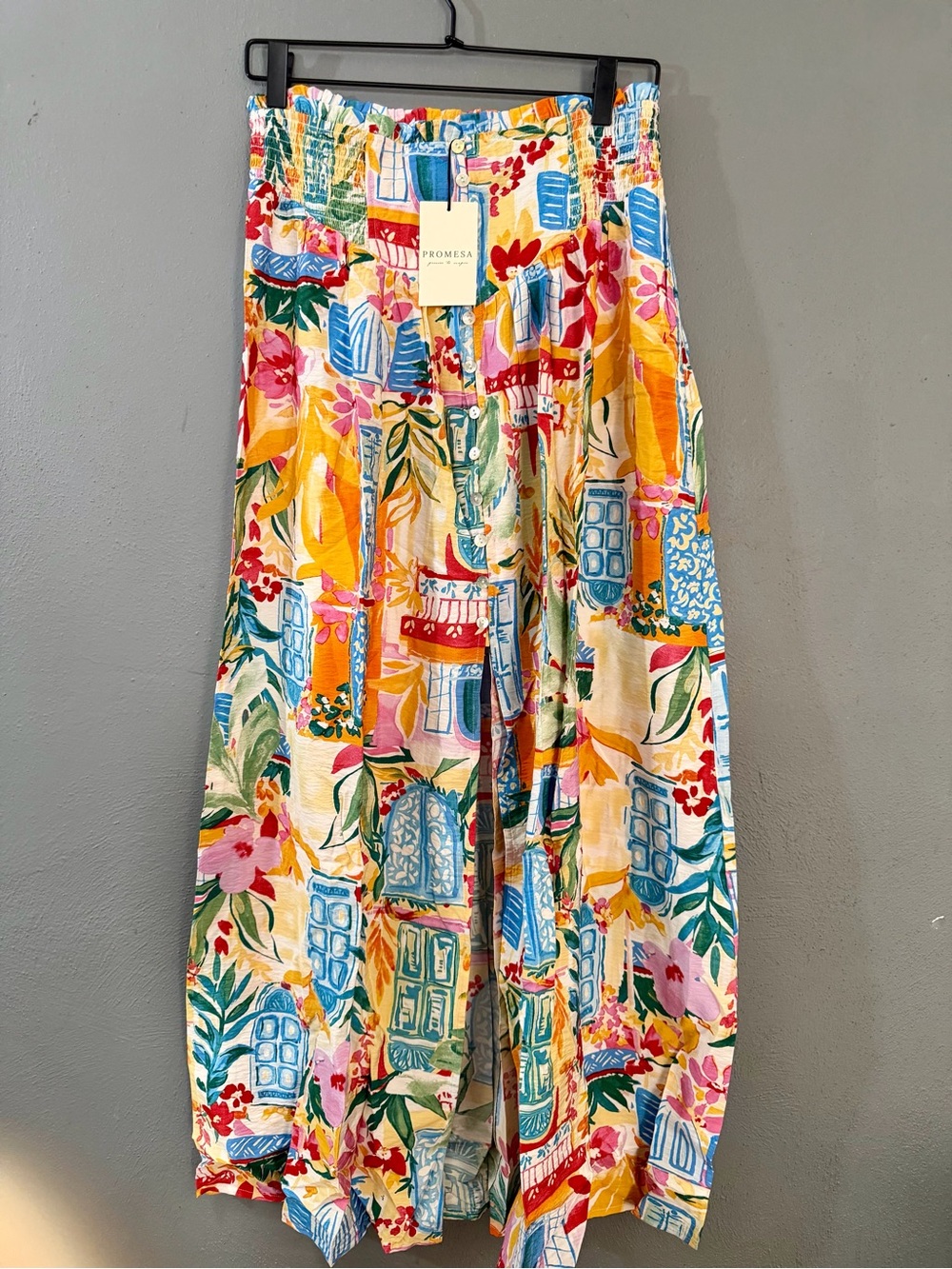 Promesa Multicolor Floral & Window-Print Midi Skirt